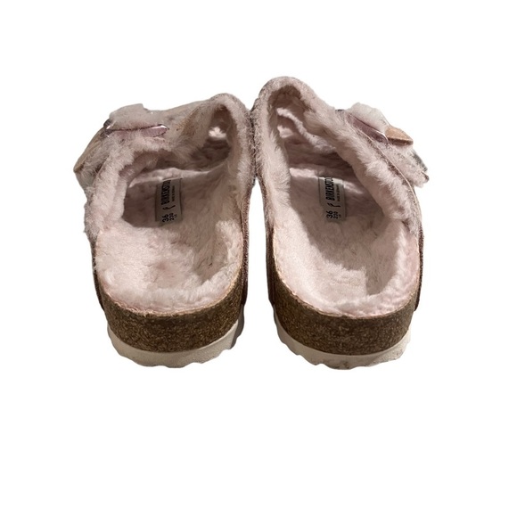 Birkenstock Arizona Shearling Slide Sandals Pink Size 5 Suede Buckle Slip On - Picture 5 of 11